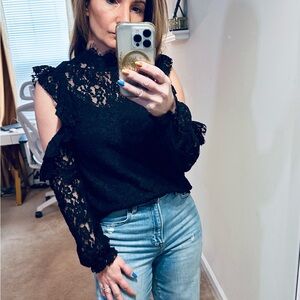 Elegant Black Lace Women's Top